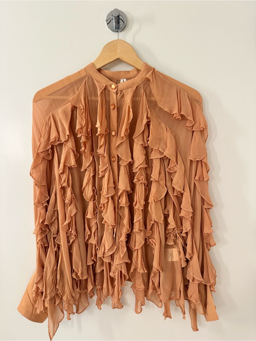 Anthropologie - Romantic Ruffled Sheer Peasant Blouse - Rust